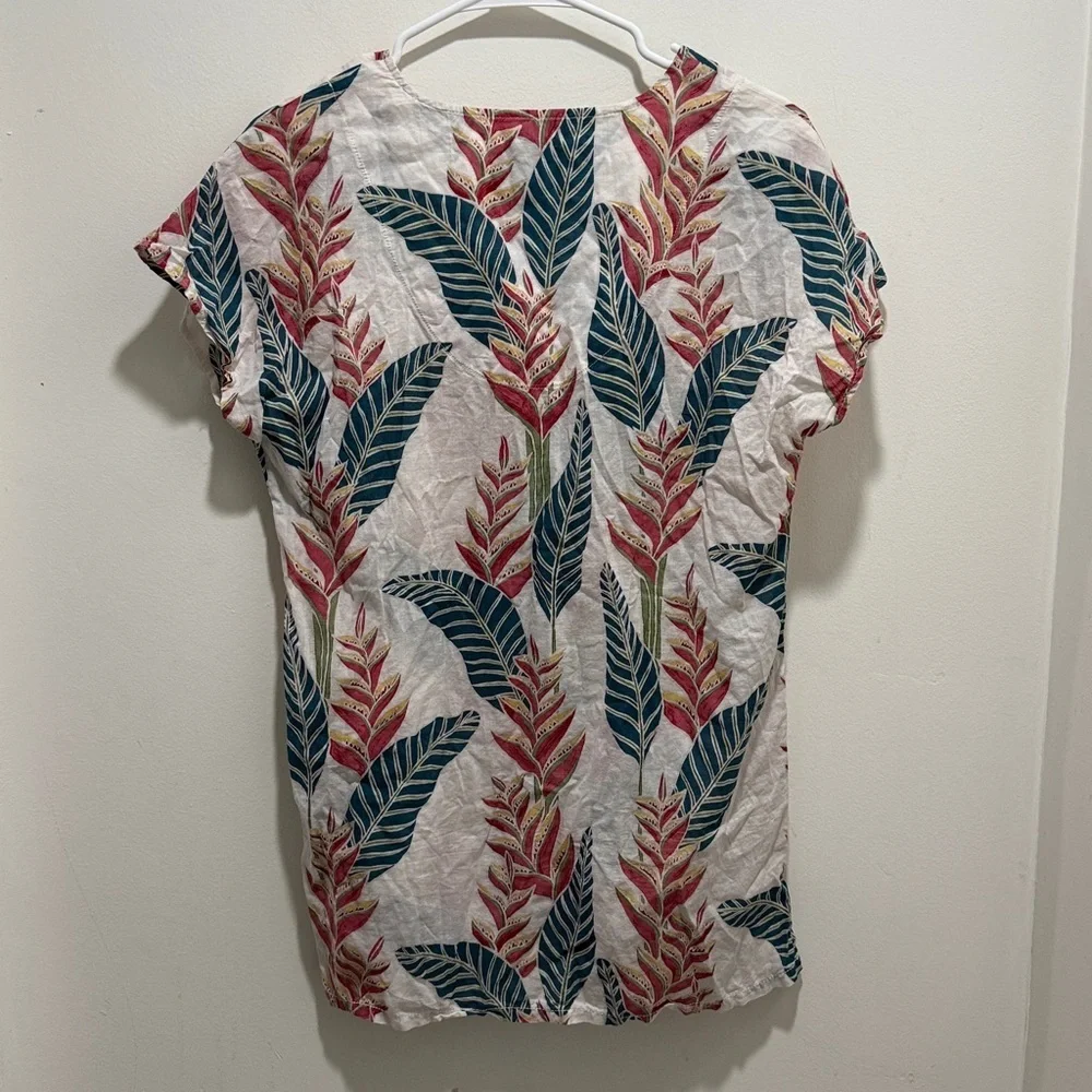Reyn Spooner Women’s Hawaiian Top Tropical Print Short Sleeve Shirt V Neck - Picture 4 of 5